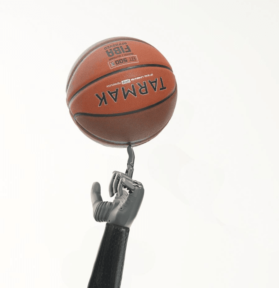 The BrainCo Intelligent Bionic Hand expertly spins a basketball on a single fingertip.